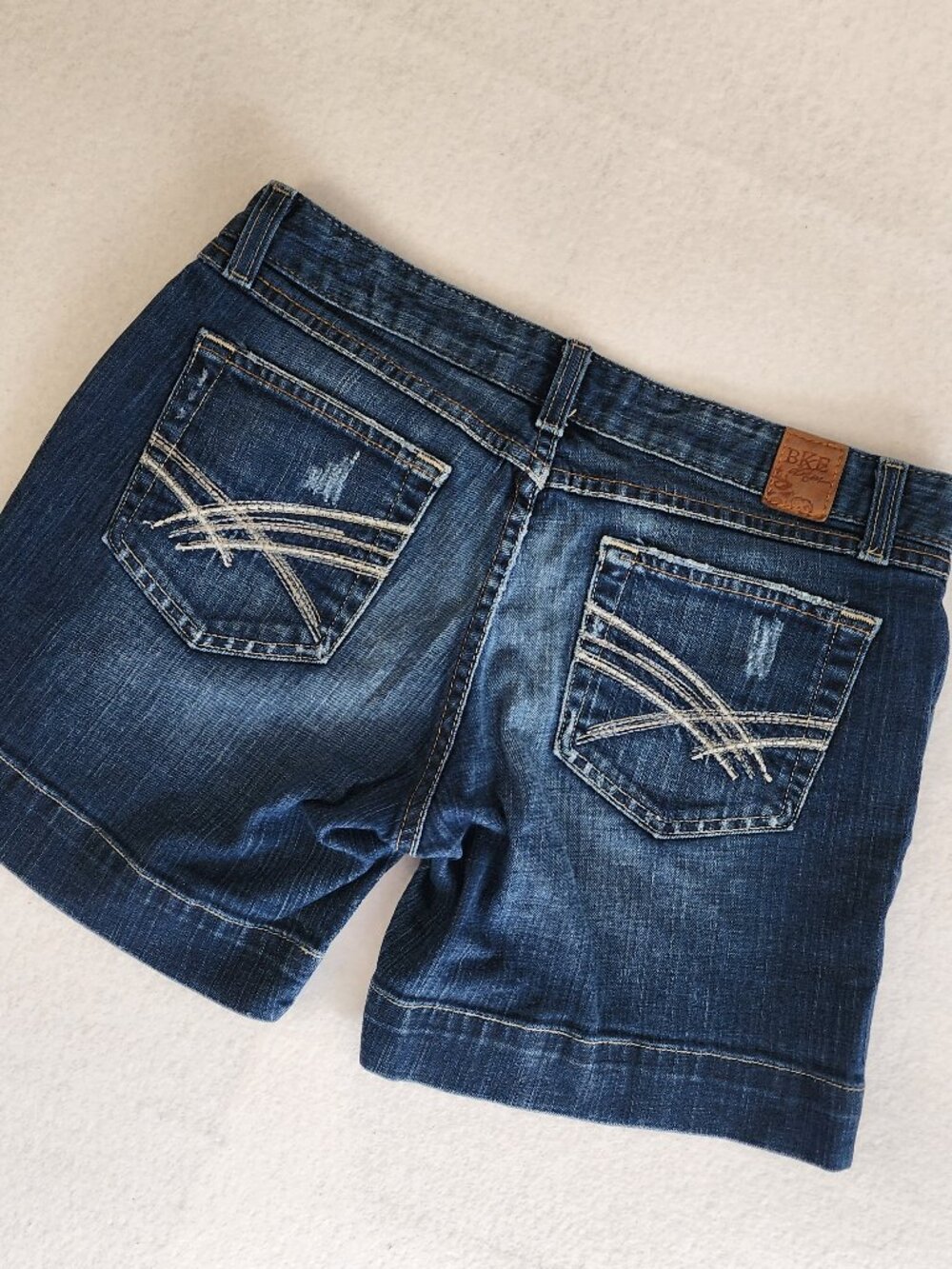 BKE Stella Denim Jean Shorts Size 30 Low Rise Thick Stitch Embroidered Pockets